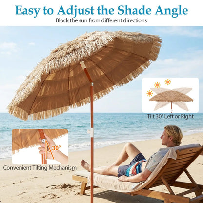 6 Ft Thatched Beach Umbrella Set of 2 with Tilt