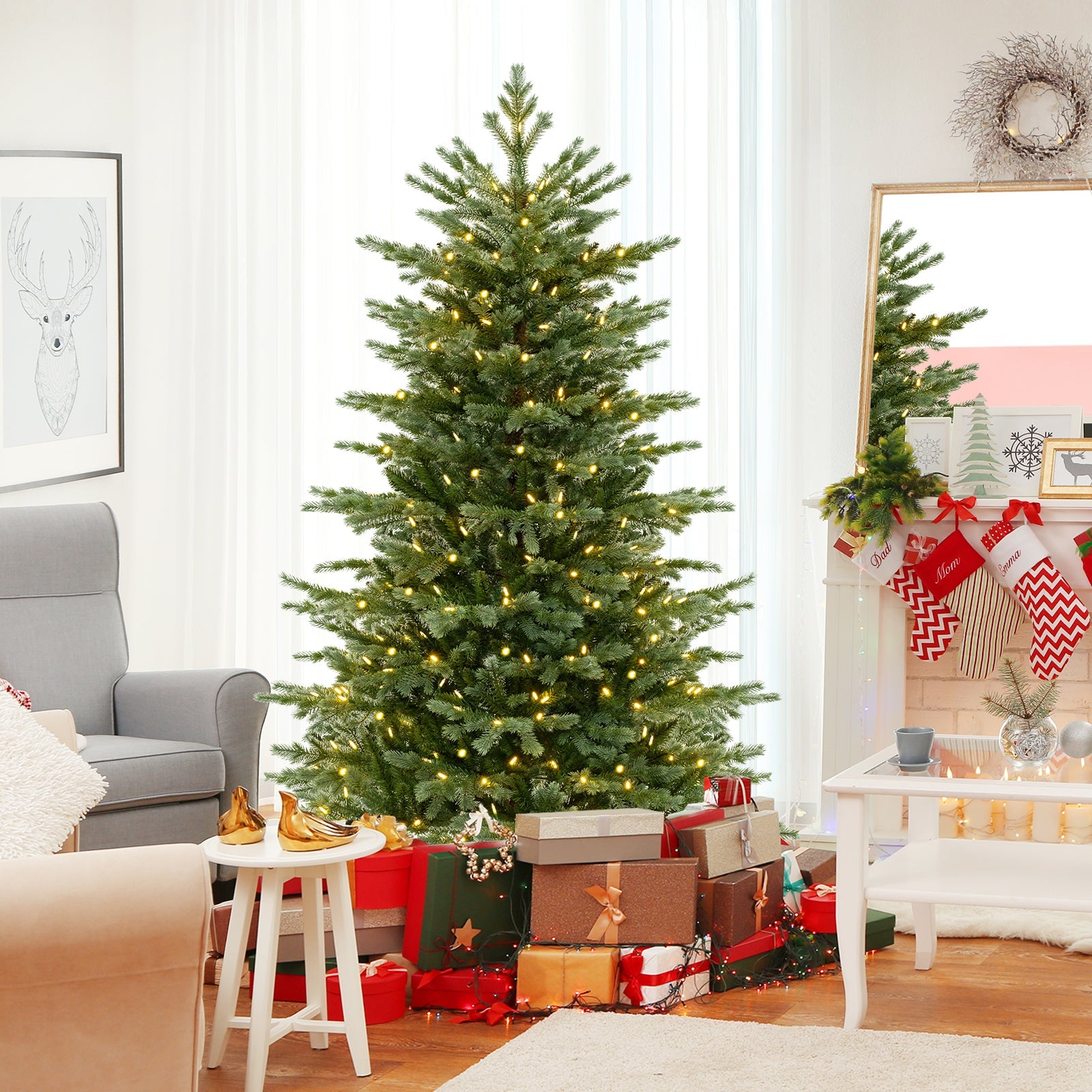 Artificial Christmas Tree DirectDeals, 5/6/7 ft, lush PVC branches, warm white LED lights on Tampa Home & Garden Store