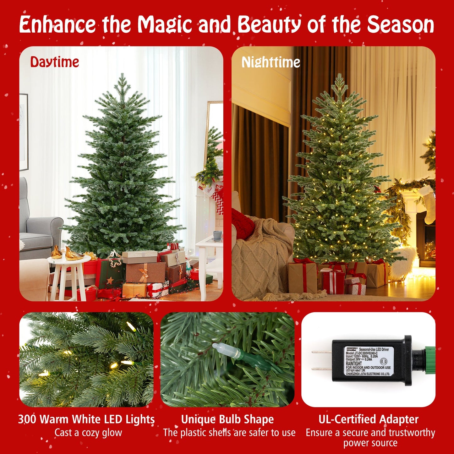 Artificial Christmas tree by DirectDeals, 5/6/7 ft lush PVC branches and 200/300/400 warm white LEDs on Tampa Home & Garden Store