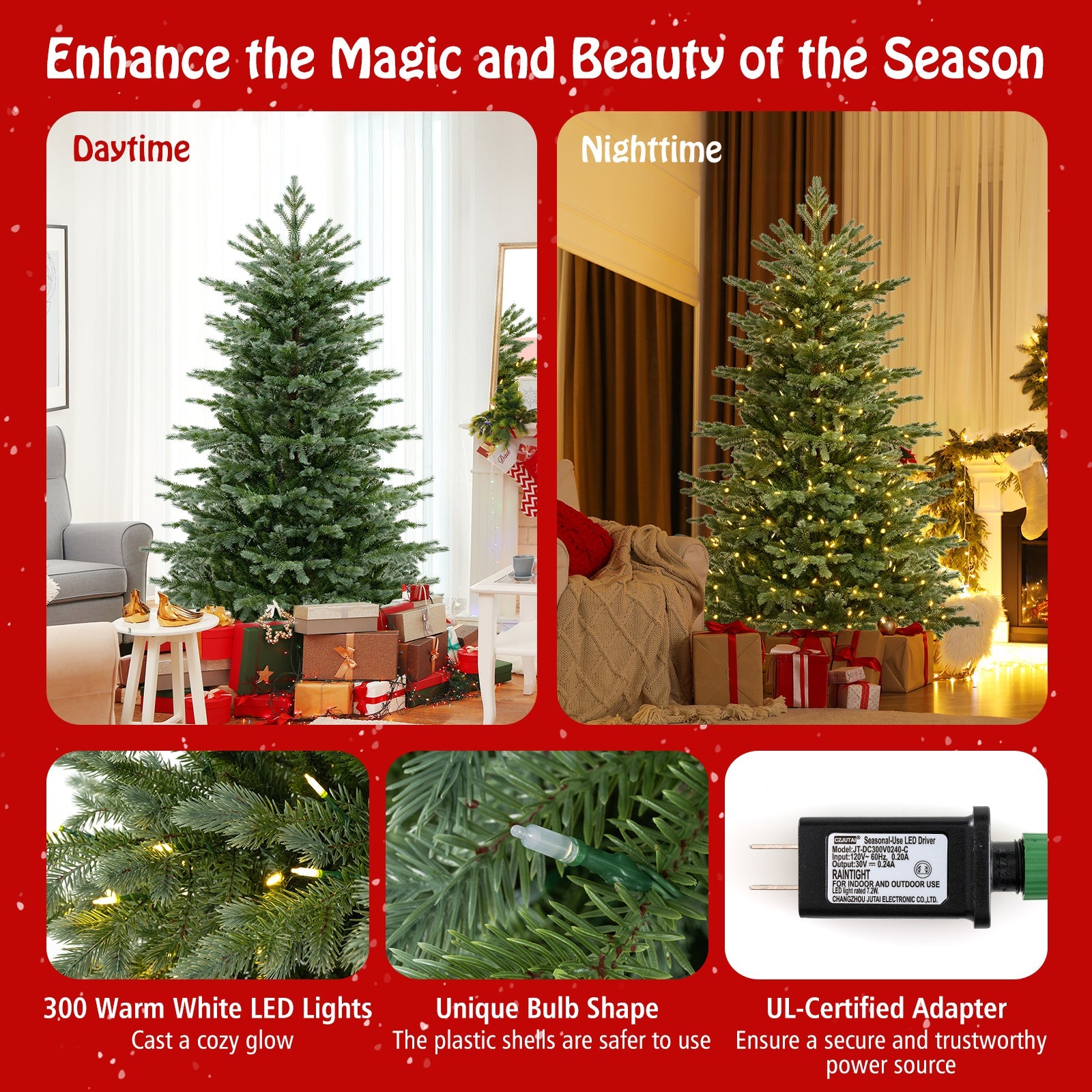 Artificial Christmas tree by DirectDeals, 5/6/7 ft lush PVC branches and 200/300/400 warm white LEDs on Tampa Home & Garden Store