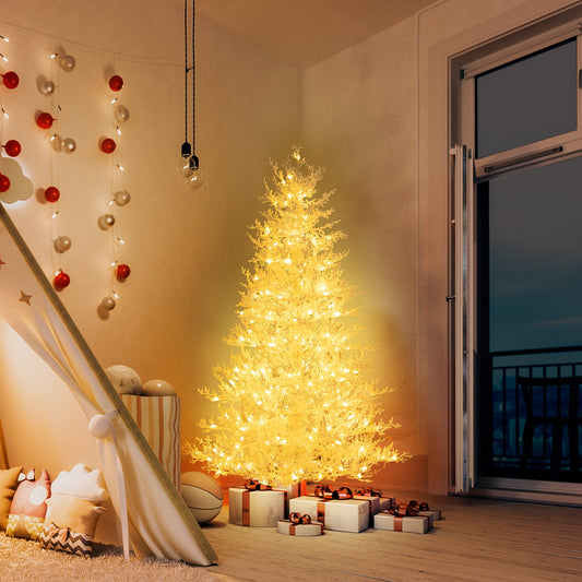 6 Feet Artificial Xmas Tree with 383 PE Branch Tips and 300 LED Lights - Tampa Home & Garden Store