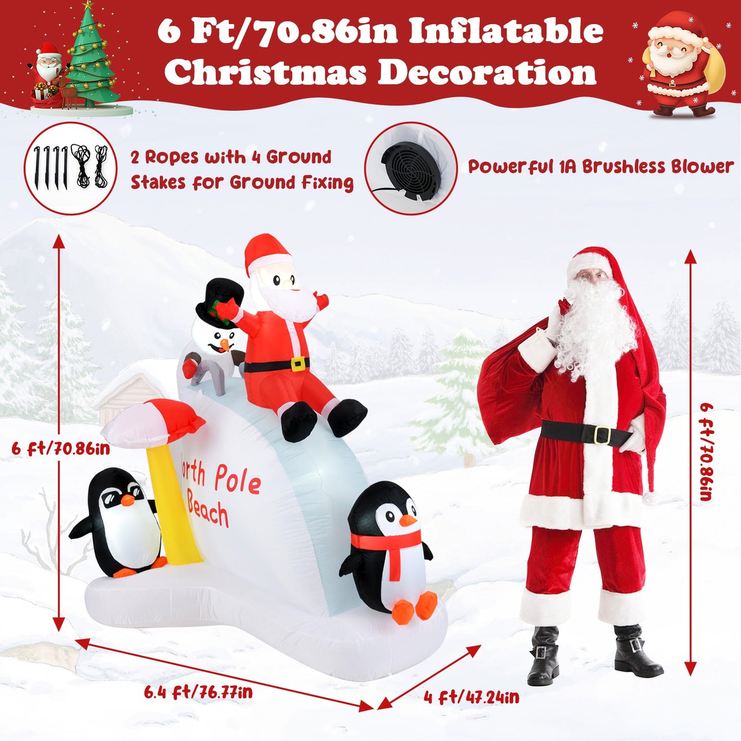 Inflable de Navidad de 6 pies con decoración de pingüinos inflables y Papá Noel