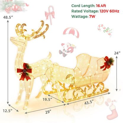 6 Feet Lighted Reindeer with Santa's Sleigh, gold LED reindeer and sleigh, includes 4 stakes on Tampa Home & Garden Store