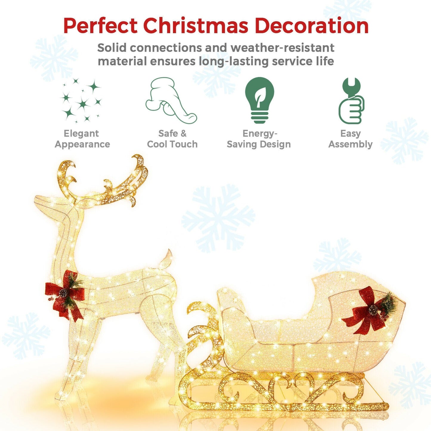 6 ft lighted reindeer and Santa's sleigh with 4 stakes, DirectDeals gold-toned display on Tampa Home & Garden Store