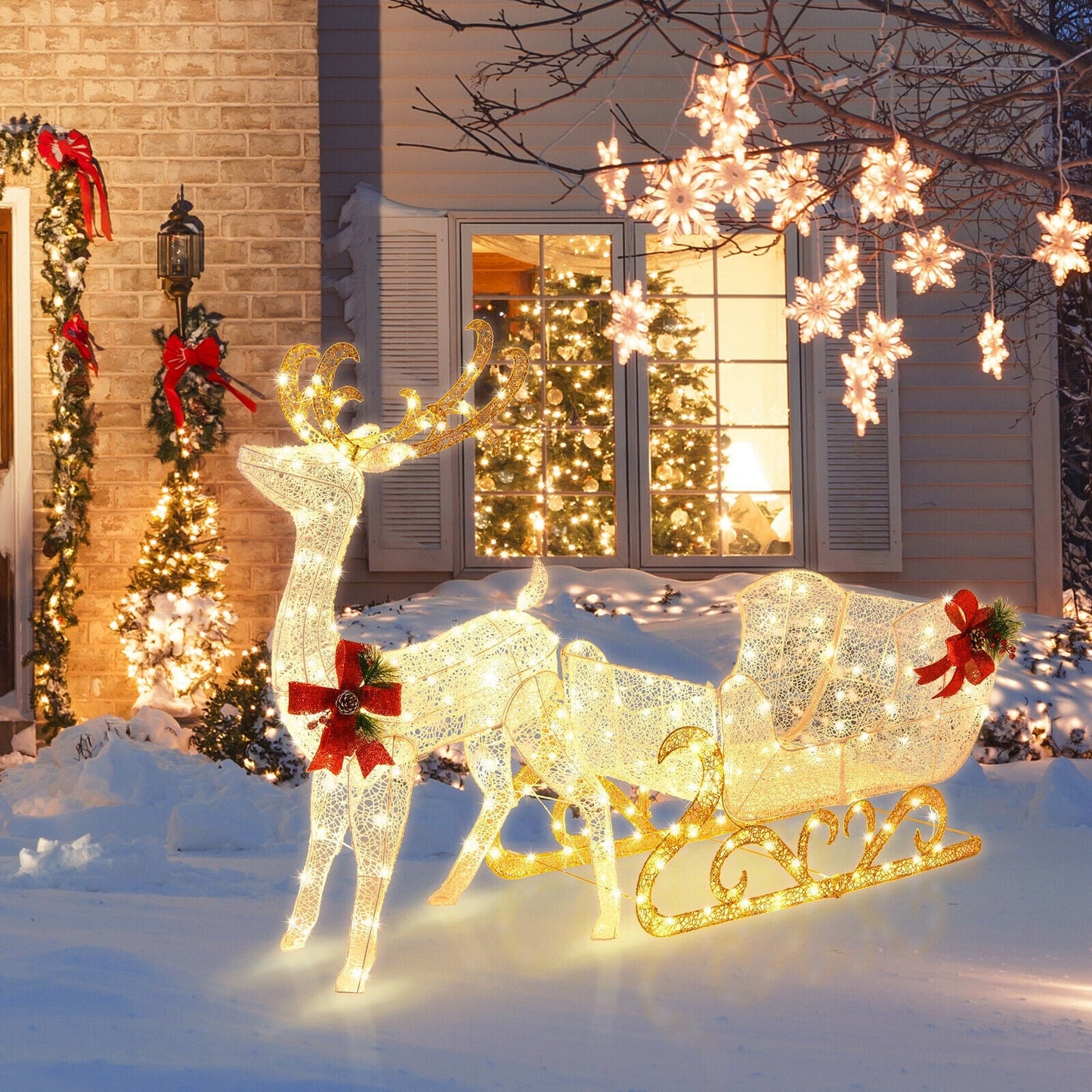 6ft DirectDeals lighted reindeer with Santa's sleigh, outdoor Christmas decor, 4 stakes on Tampa Home & Garden Store