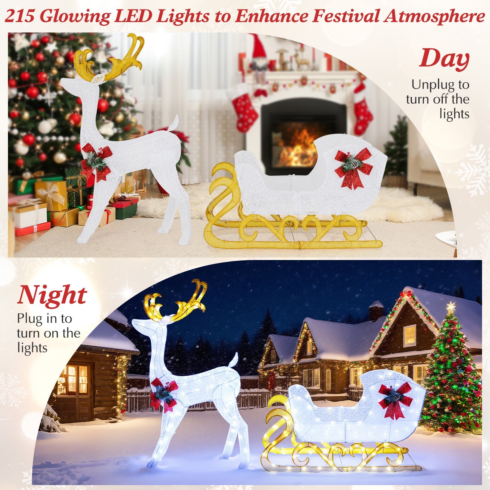 6 Feet Christmas Lighted Reindeer and Sleigh with 4 Stakes DirectDeals white glitter finish on Tampa Home & Garden Store