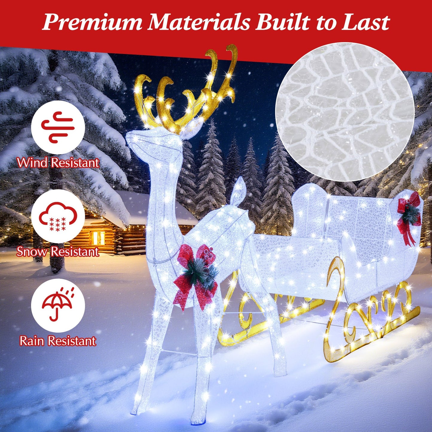 6 ft lighted reindeer and Santa's sleigh with 4 stakes DirectDeals wind, snow and rain resistant on Tampa Home & Garden Store