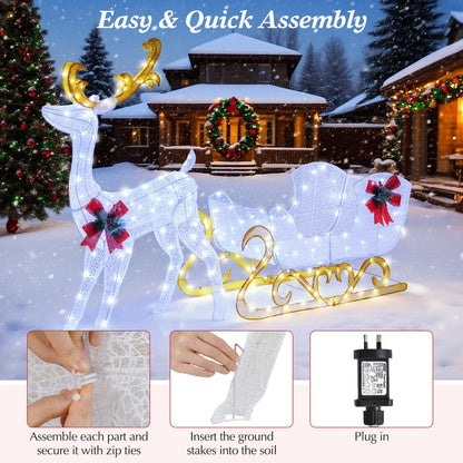 DirectDeals 6 ft lighted reindeer and Santa’s sleigh with 4 stakes, white with gold antlers on Tampa Home & Garden Store
