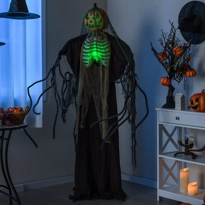 6 ft Halloween animatronic ghost pumpkin with glowing green ribs long black robe and moving head on Tampa Home & Garden Store