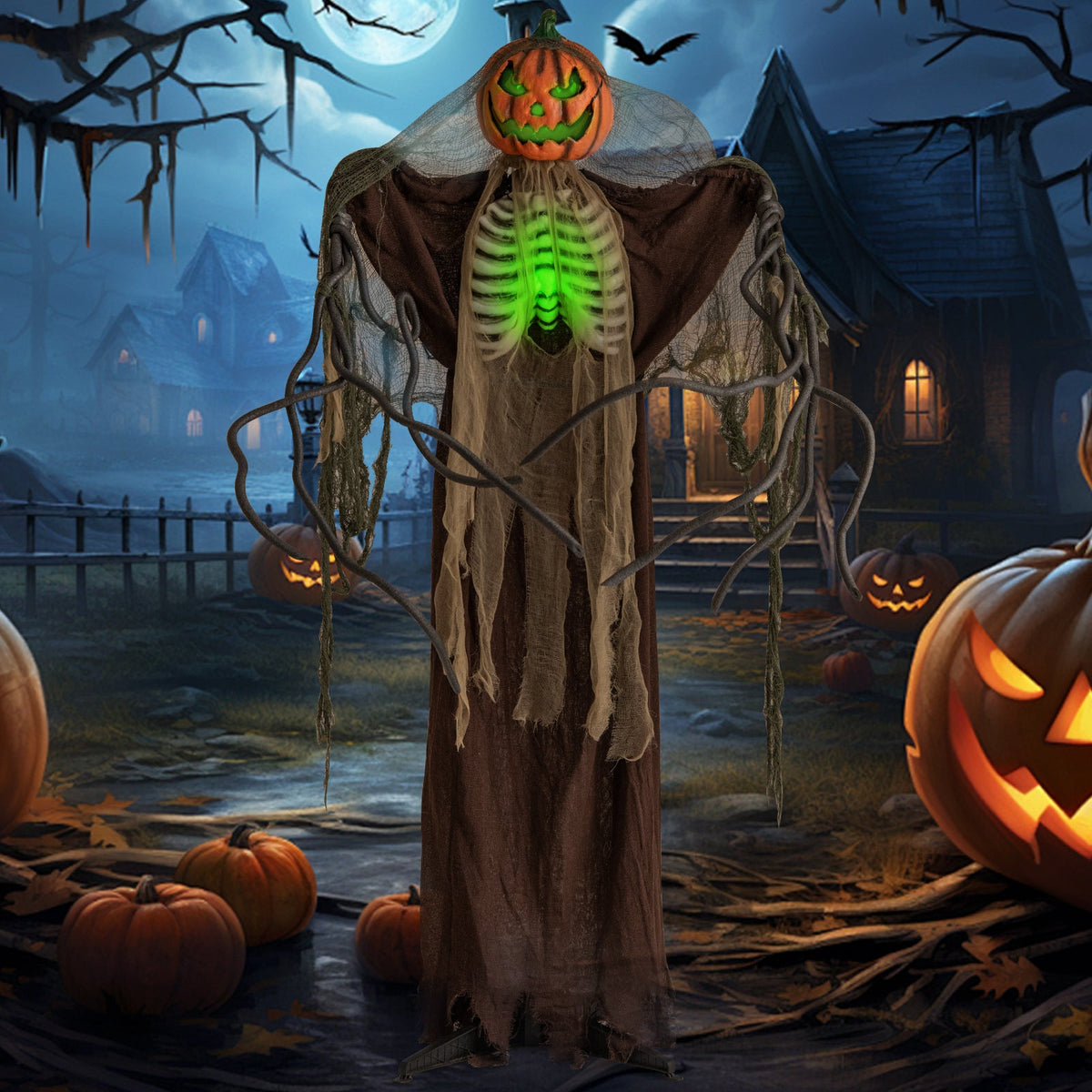 6 ft DirectDeals Halloween animatronic light-up ghost pumpkin with glowing ribs and moving head on Tampa Home & Garden Store
