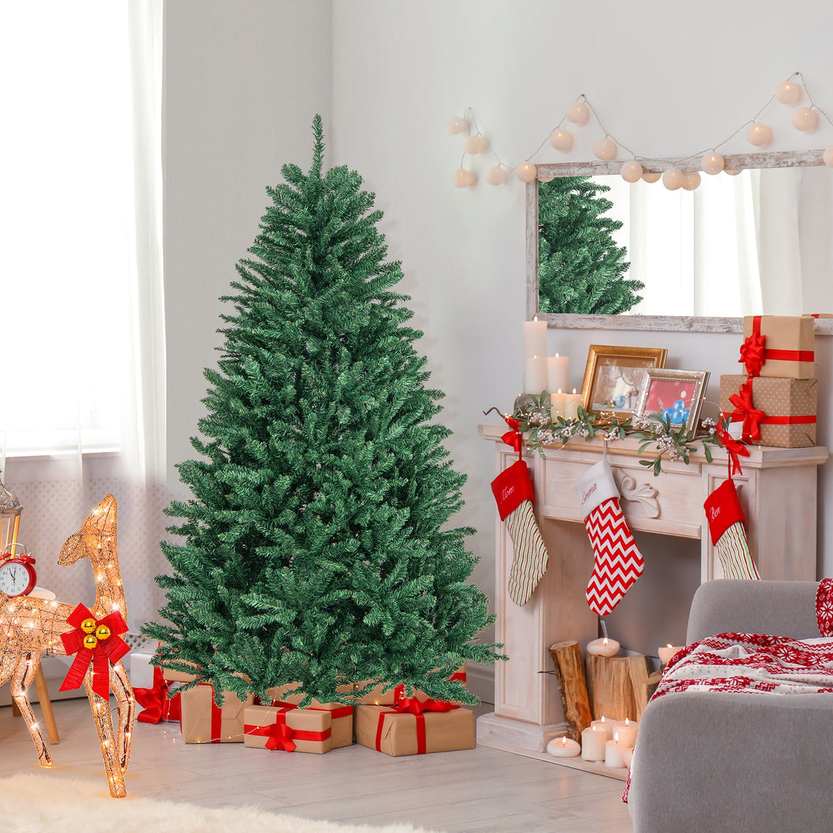 6 Feet Hinged Artificial Christmas Tree with solid metal stand DirectDeals, lush green needles on Tampa Home & Garden Store