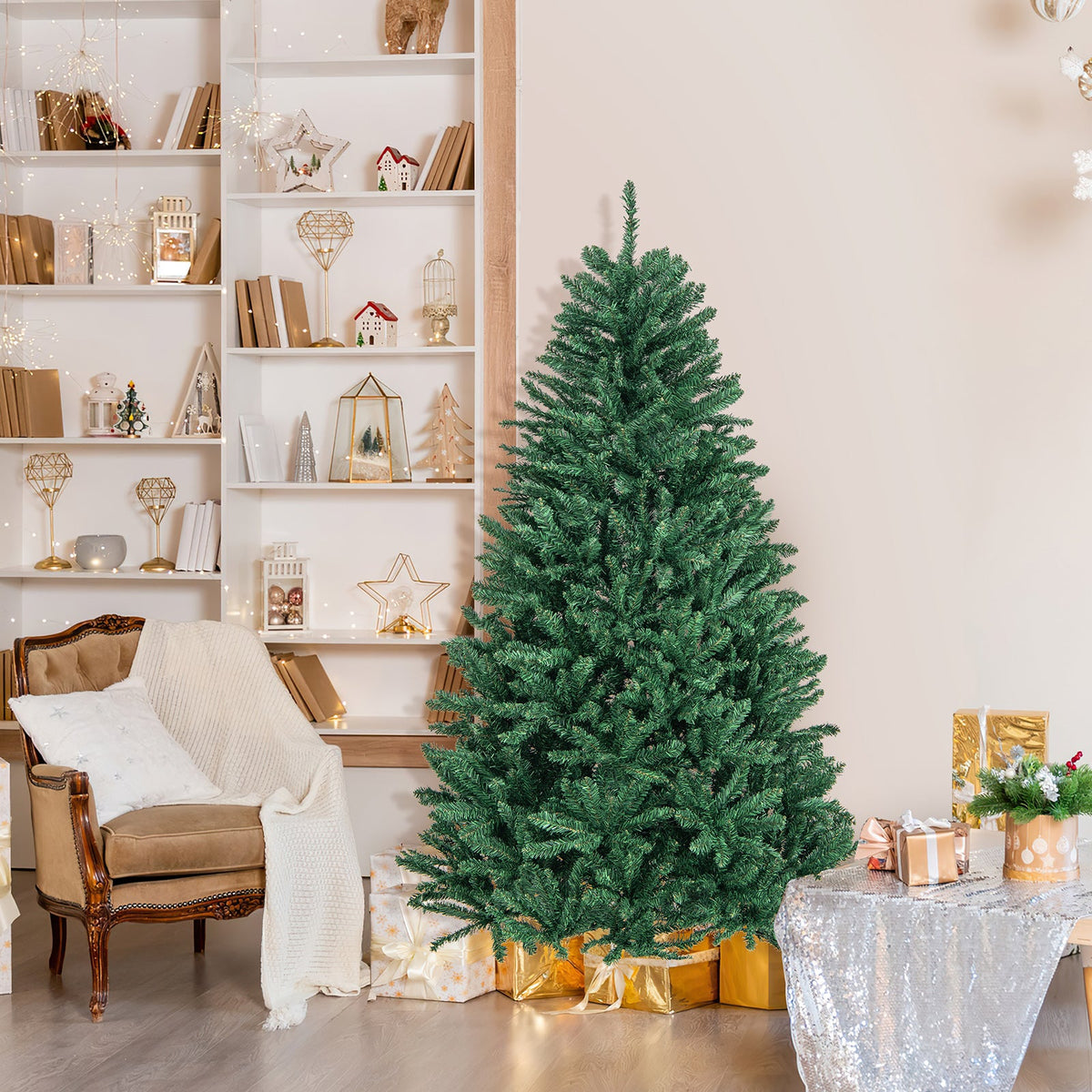 6 Feet Hinged Artificial Christmas Tree with Solid Metal Stand DirectDeals lush green tree on Tampa Home & Garden Store