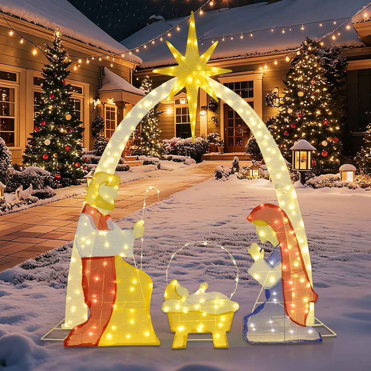 6 ft lighted nativity yard decoration with star arch and warm white LED lights on Tampa Home & Garden Store