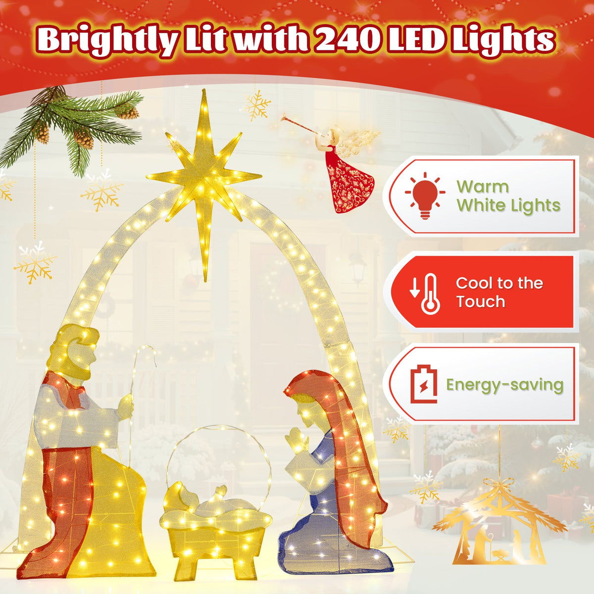6 ft lighted nativity yard decoration with 240 warm white LEDs arch star DirectDeals on Tampa Home & Garden Store