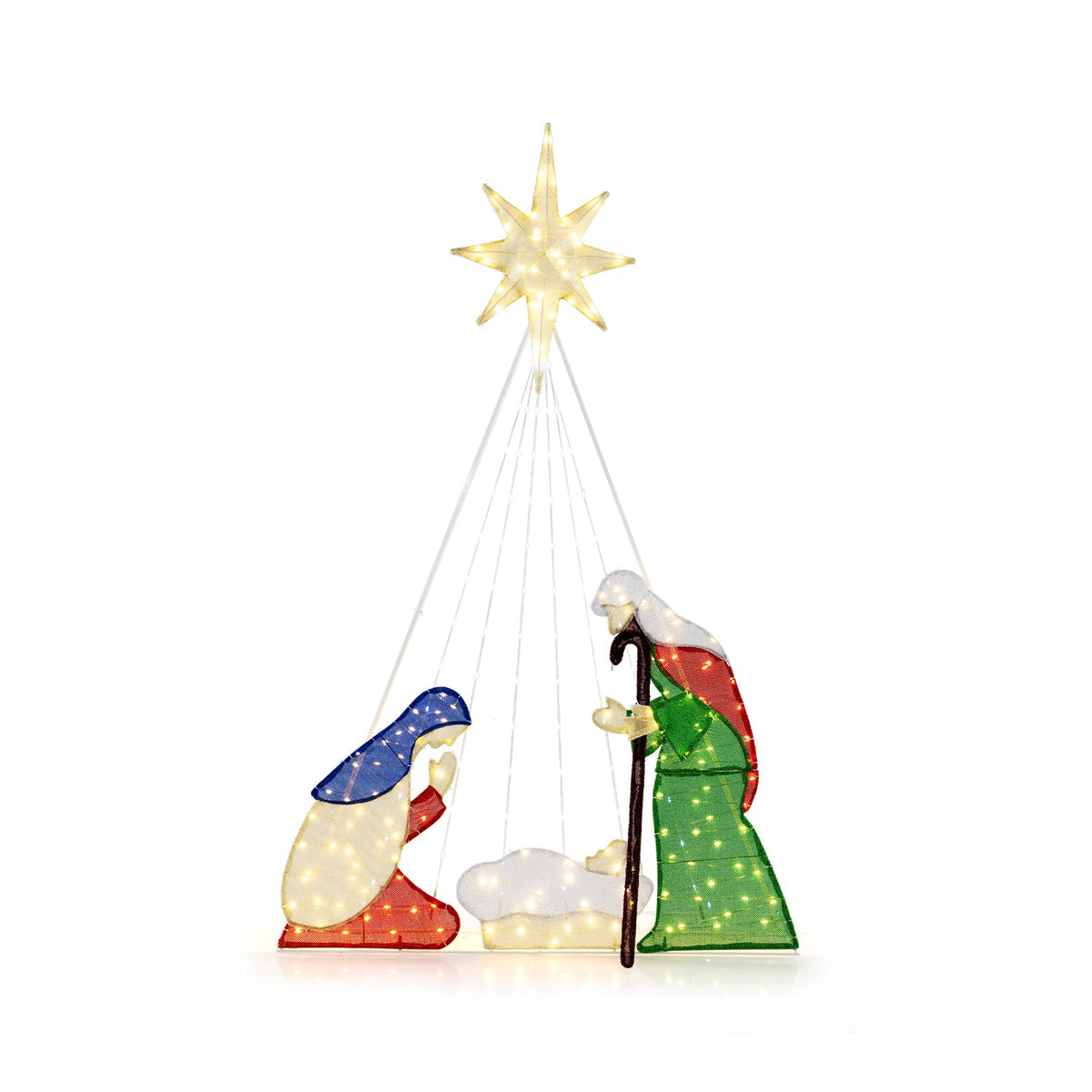 6 ft lighted nativity with 240 LEDs, star topper, Mary blue & Joseph green, DirectDeals on Tampa Home & Garden Store
