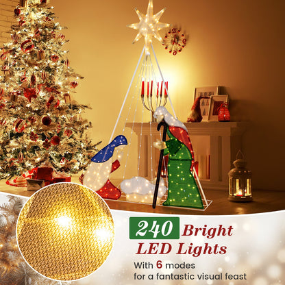 6 Feet Lighted Nativity Scene with 240 LED lights warm white glow star topper on Tampa Home & Garden Store