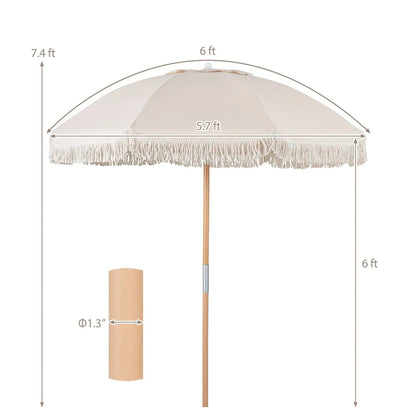6 Feet Patio Umbrella with Fringe and Push Tilt