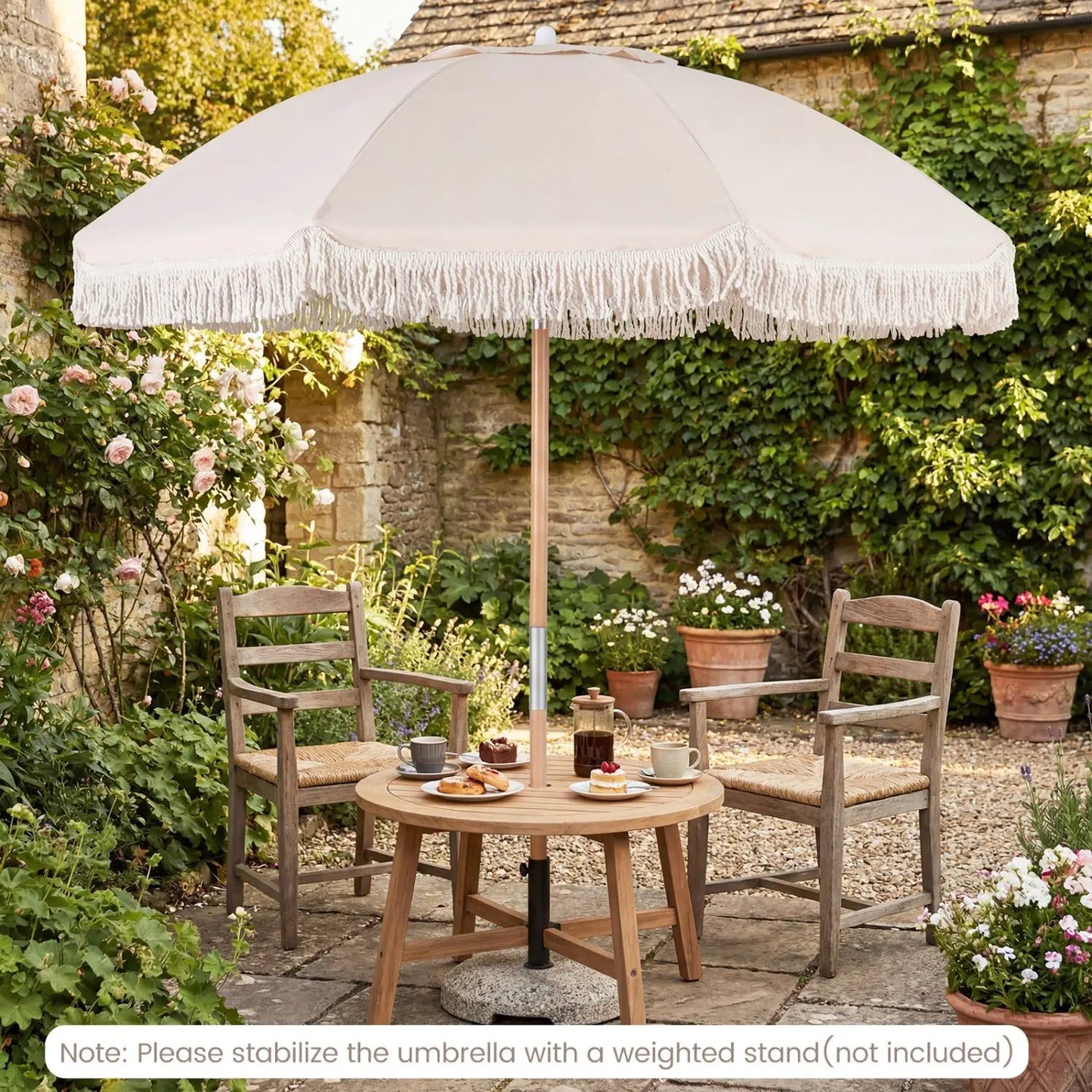 6 Feet Patio Umbrella with Fringe and Push Tilt