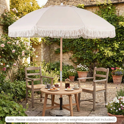 6 Feet Patio Umbrella with Fringe and Push Tilt