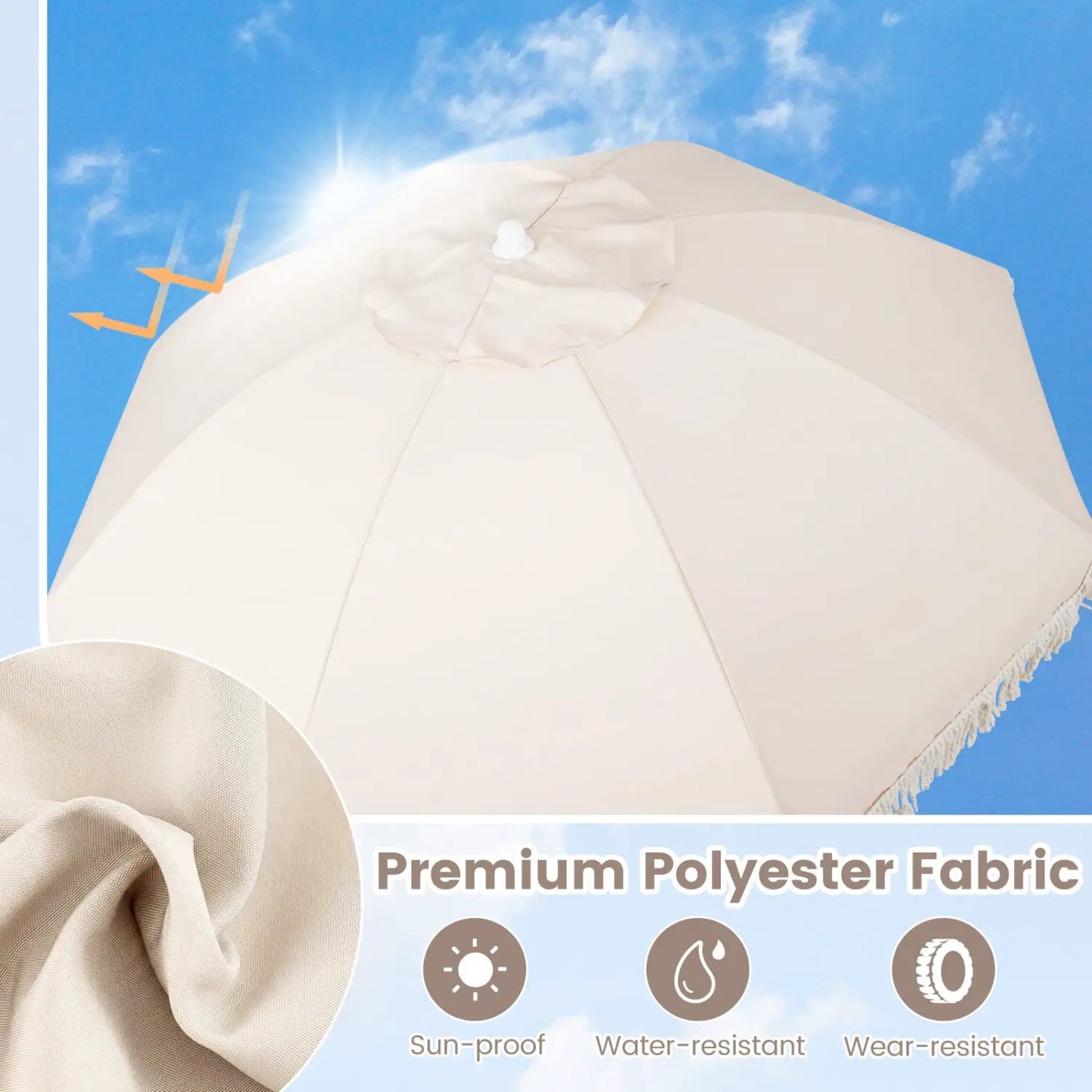 6 Feet Patio Umbrella with Fringe and Push Tilt