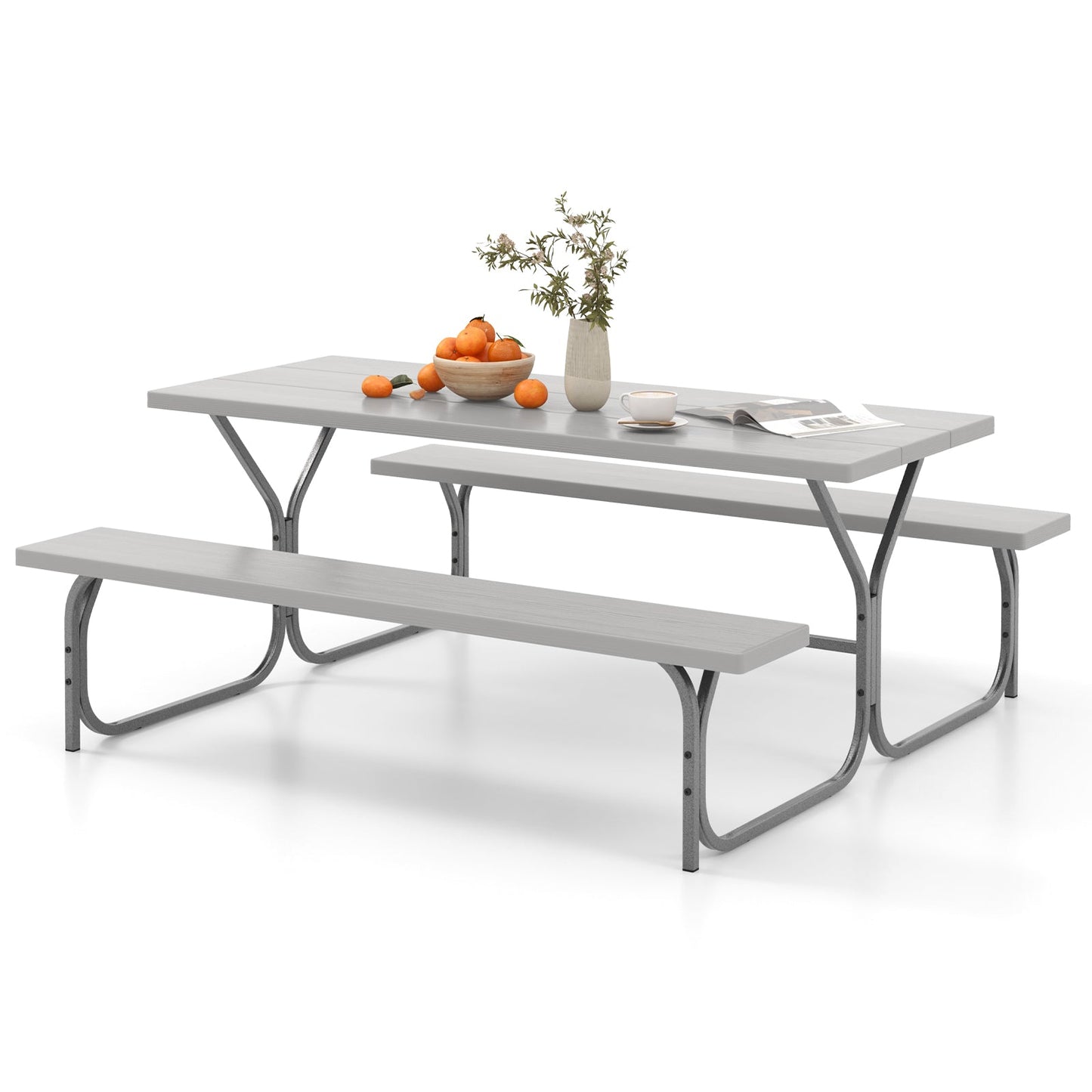 6 Feet Picnic Table Bench Set with HDPE Tabletop for 8 Person-Black