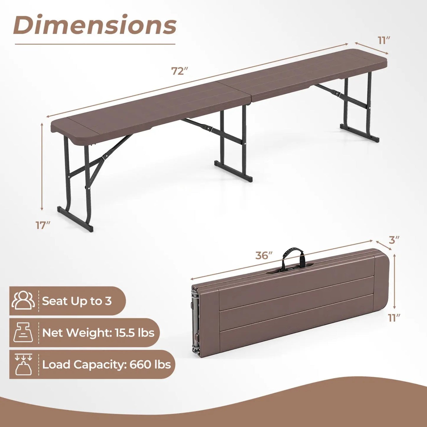 Folding Bench Carrying Handle 660 Lb Capacity