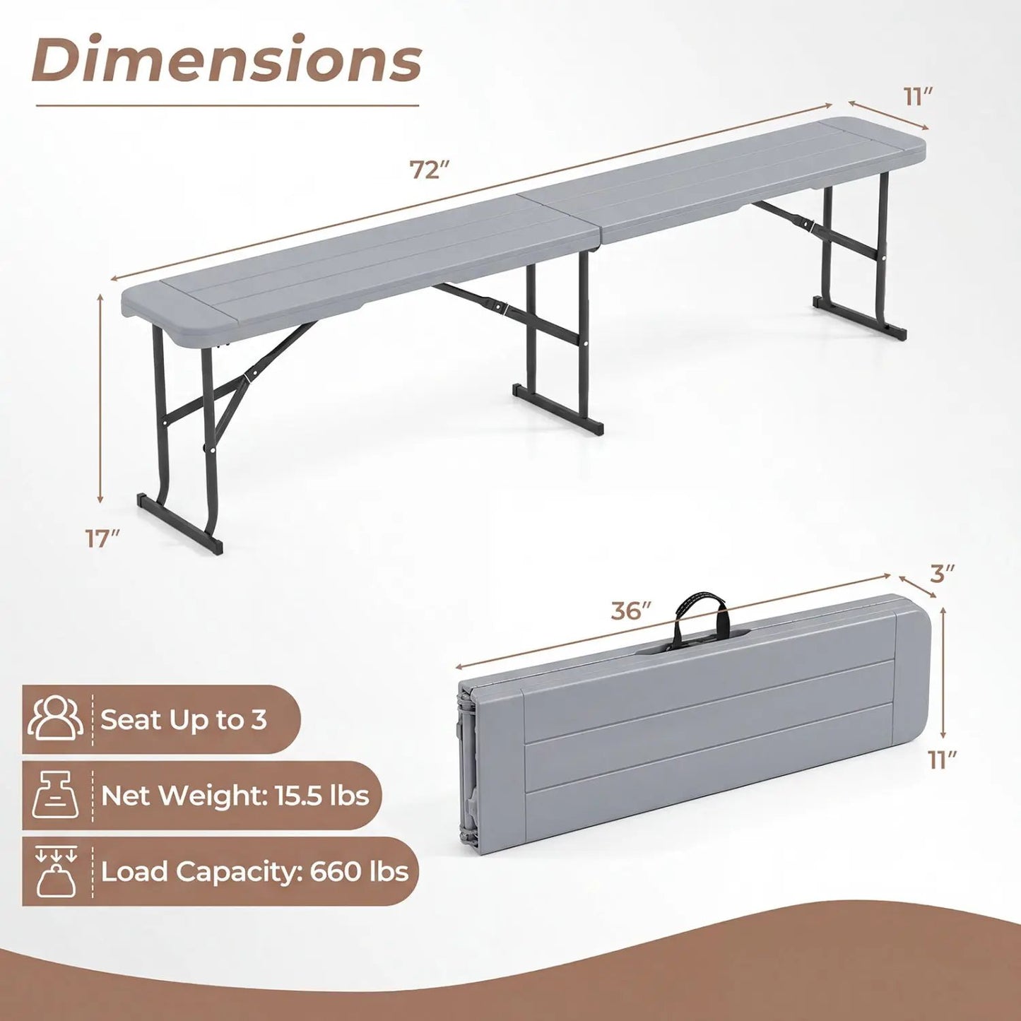 Folding Bench Carrying Handle 660 Lb Capacity