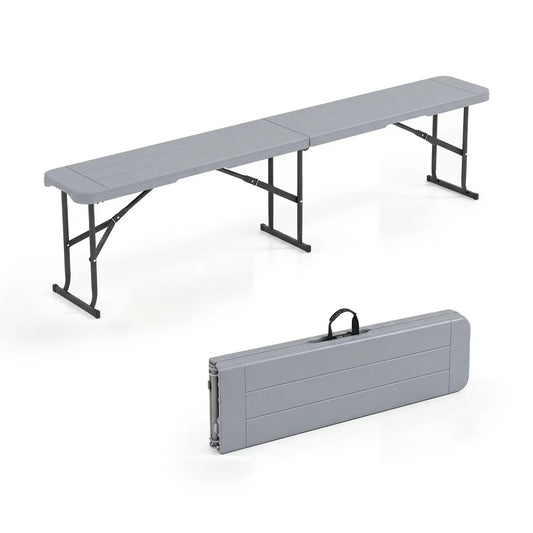 6-foot folding bench with carrying handle; gray top, black metal legs on Tampa Home & Garden Store