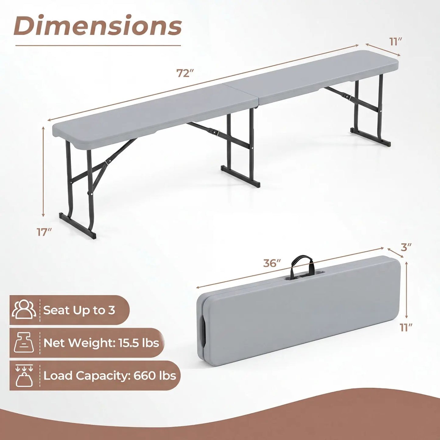 Folding Bench Carrying Handle 660 Lb Capacity