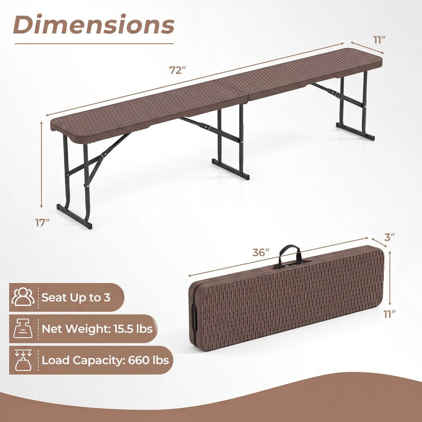 Folding Bench Carrying Handle 660 Lb Capacity