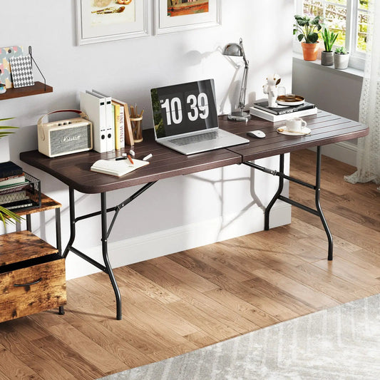 6-ft folding table with wood-grain HDPE top and black metal legs DirectDeals on Tampa Home & Garden Store