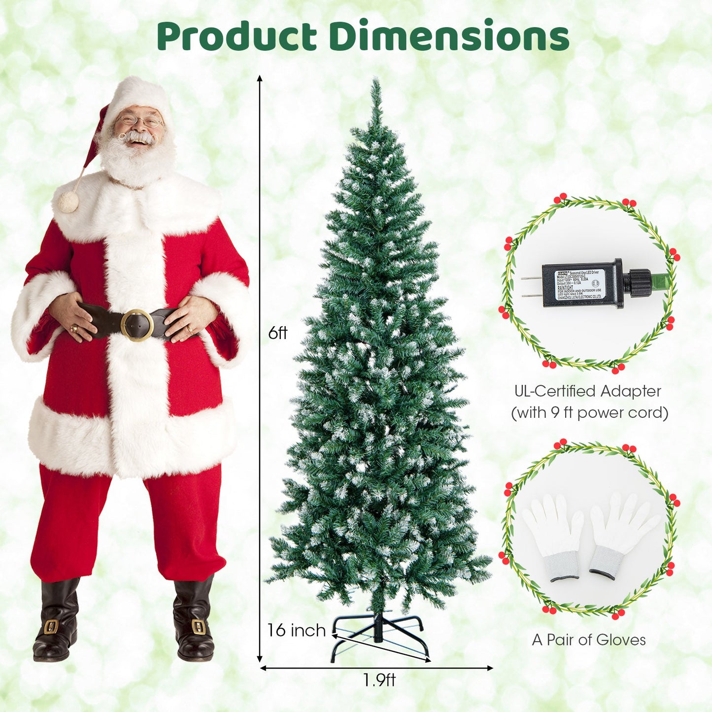 6 Feet Pre-Lit Artificial Christmas Tree with 618 Snowy Branch Tips