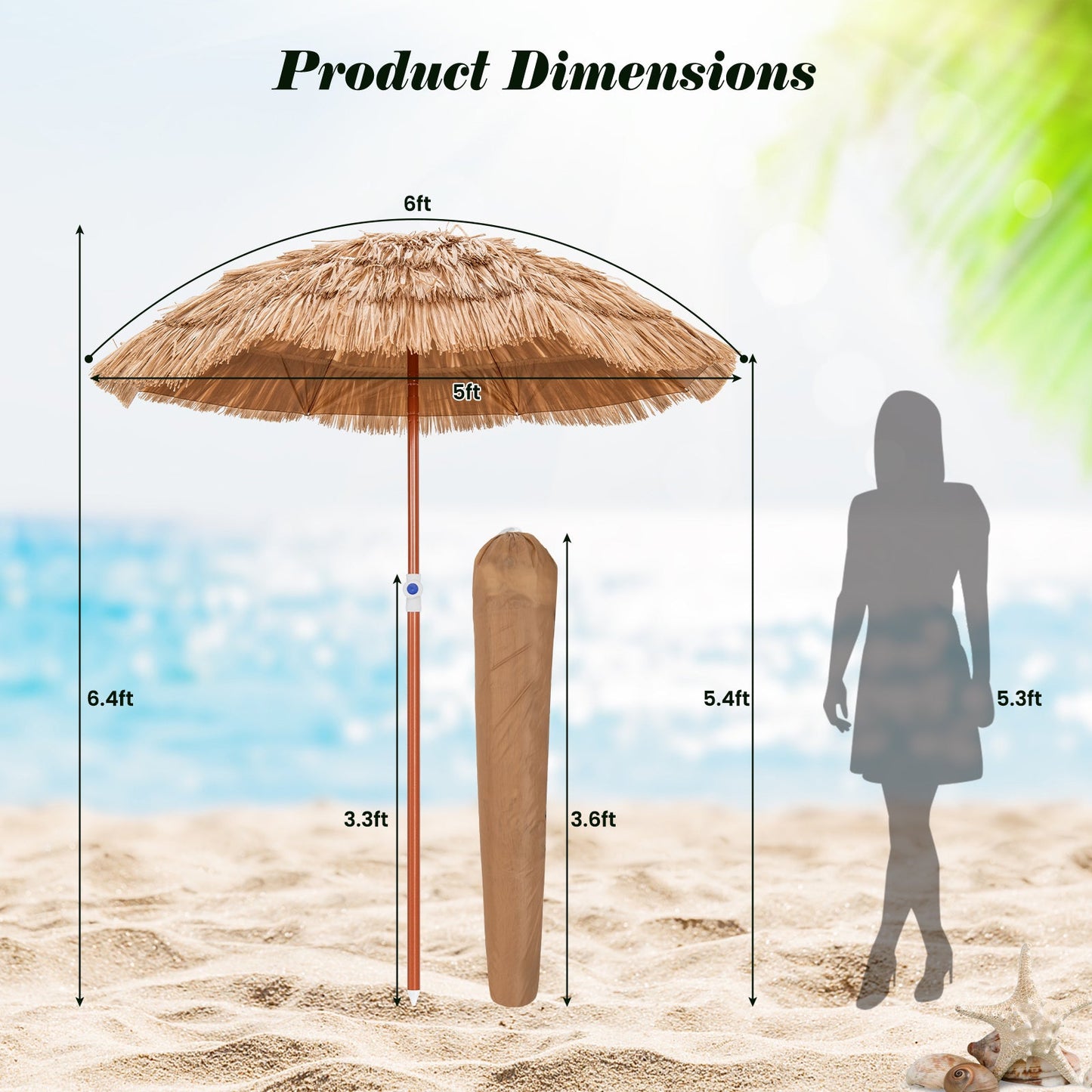 6 Feet Thatched Patio Umbrella with Tilt Design and Carrying Bag