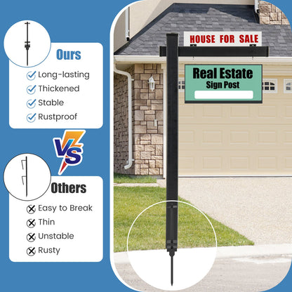 Poste de letrero de bienes raíces de vinilo UPVC de 6 pies Poste de letrero de patio para agente inmobiliario-Negro