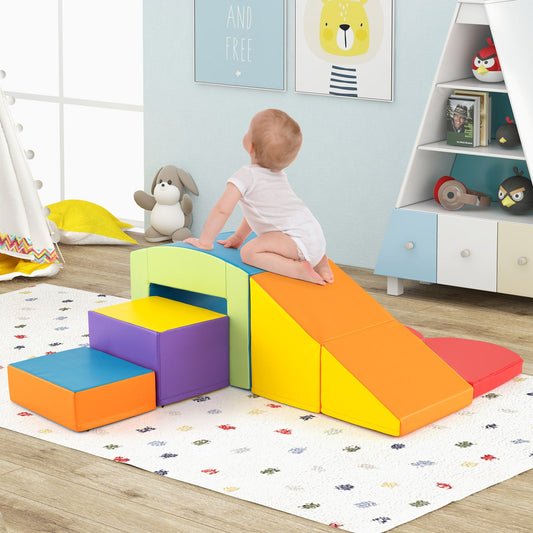 6 Pieces Foam Climbing Blocks Soft Play Climbing for Toddlers with Tunnel - Tampa Home & Garden Store