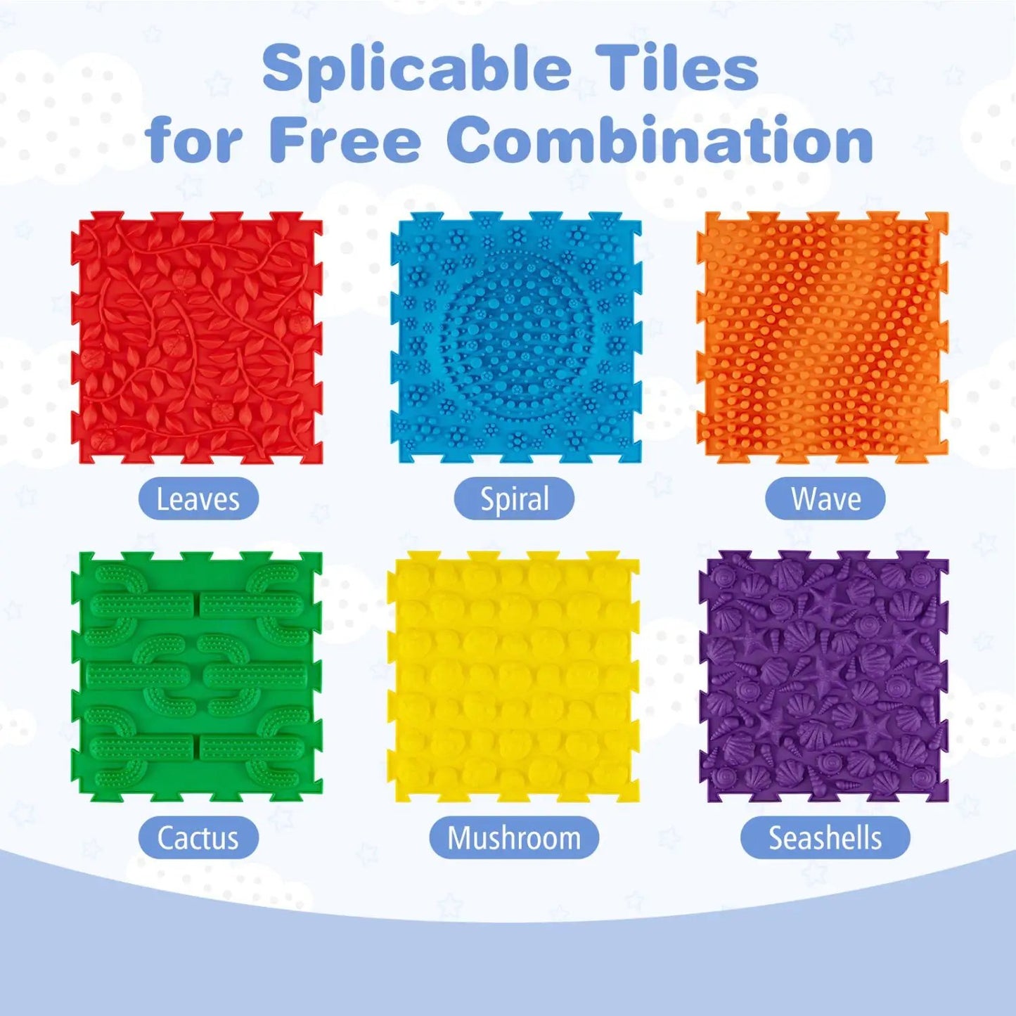 Interlocking Sensory Mats 6-Piece Set Textured