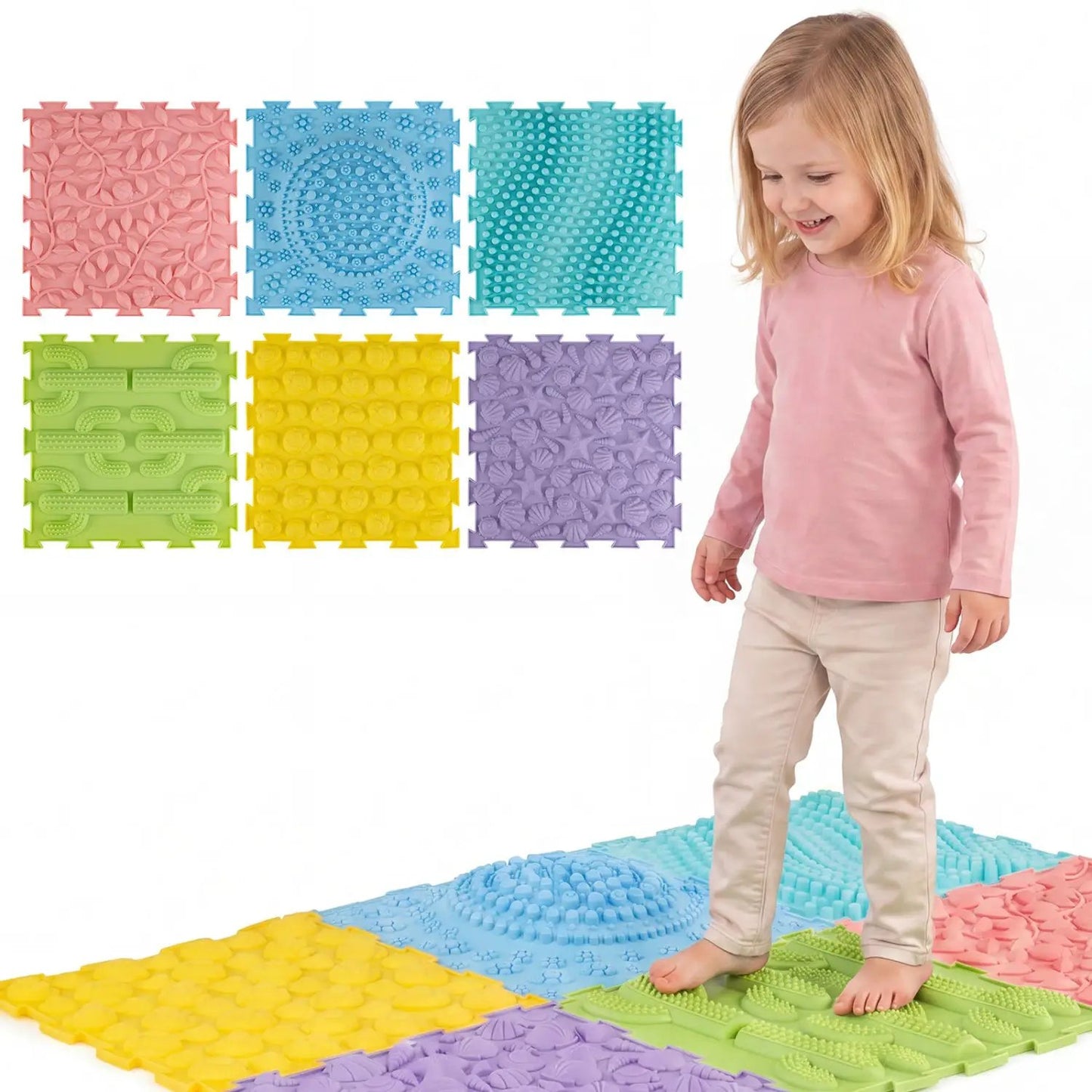 Interlocking Sensory Mats 6-Piece Set Textured