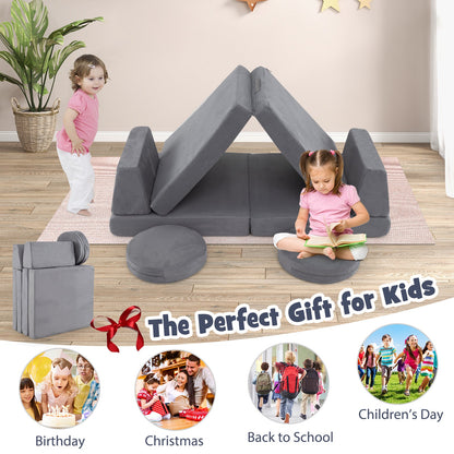 6 Pieces Modular Kids Play Couch Set with Washable Covers for Living Room Playroom-Gray