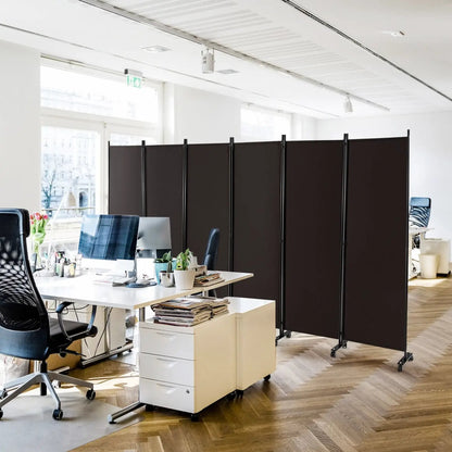 Tall 6 Panel Rolling Room Divider on Wheels
