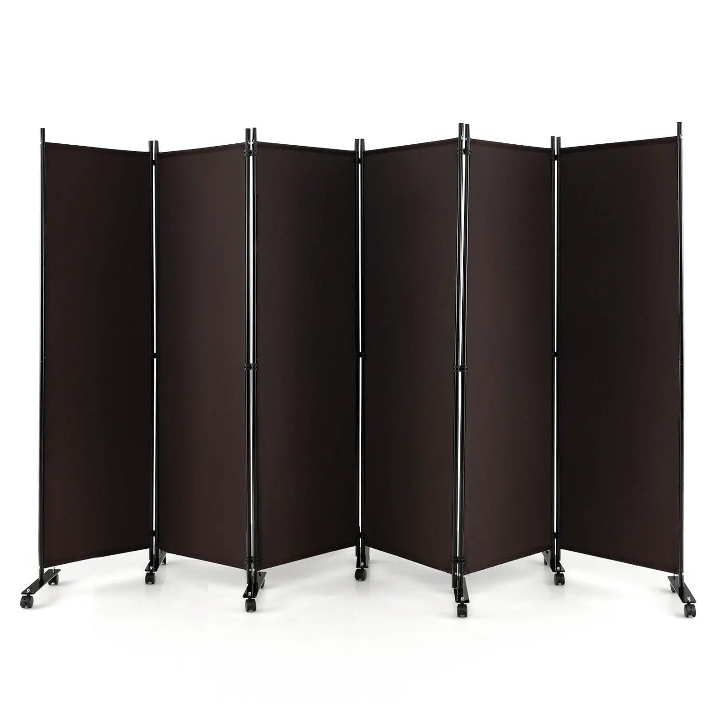 Tall 6 Panel Rolling Room Divider on Wheels