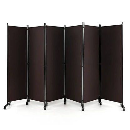Tall 6 Panel Rolling Room Divider on Wheels