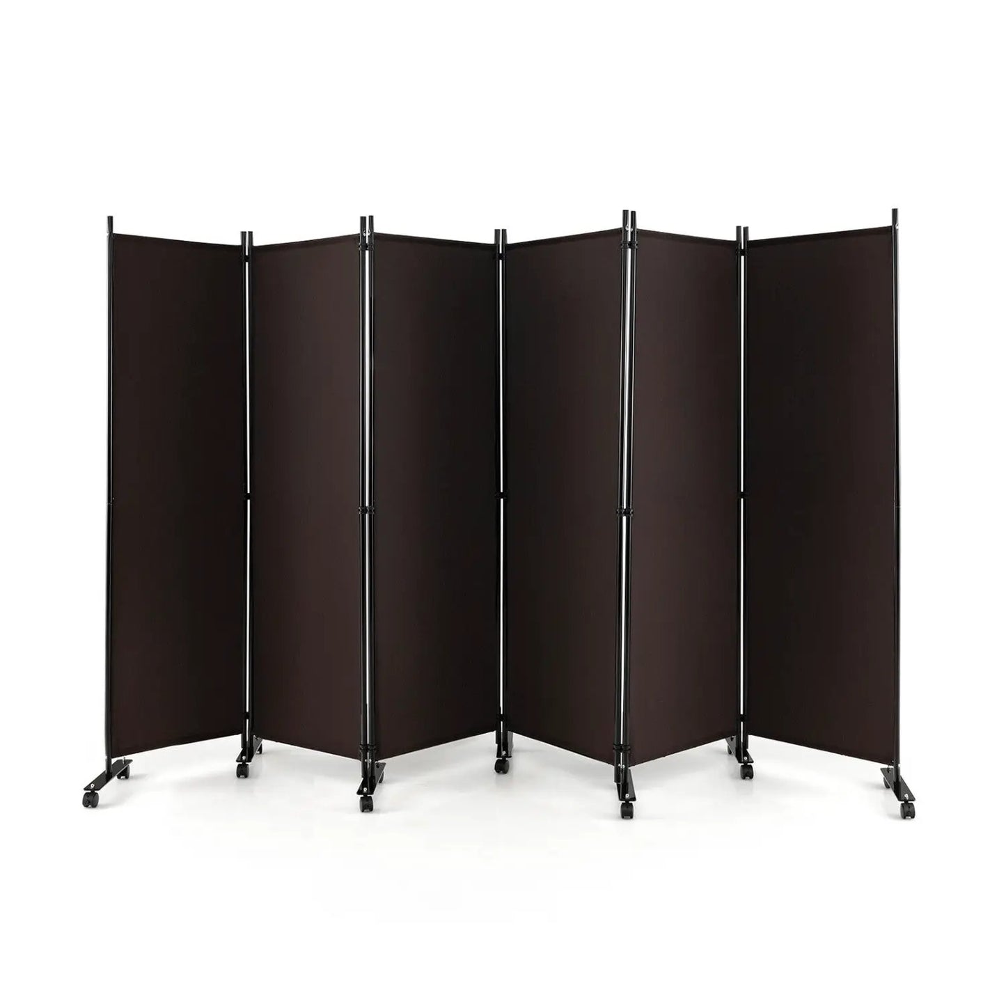 Tall 6 Panel Rolling Room Divider on Wheels