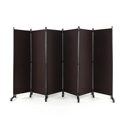 Tall 6 Panel Rolling Room Divider on Wheels