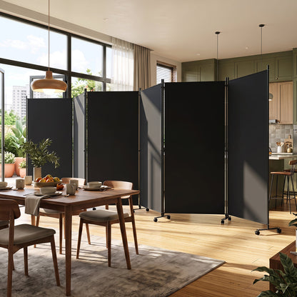 6-Panel Folding Room Divider with Wheels by DirectDeals, black panels on wheeled frames on Tampa Home & Garden Store