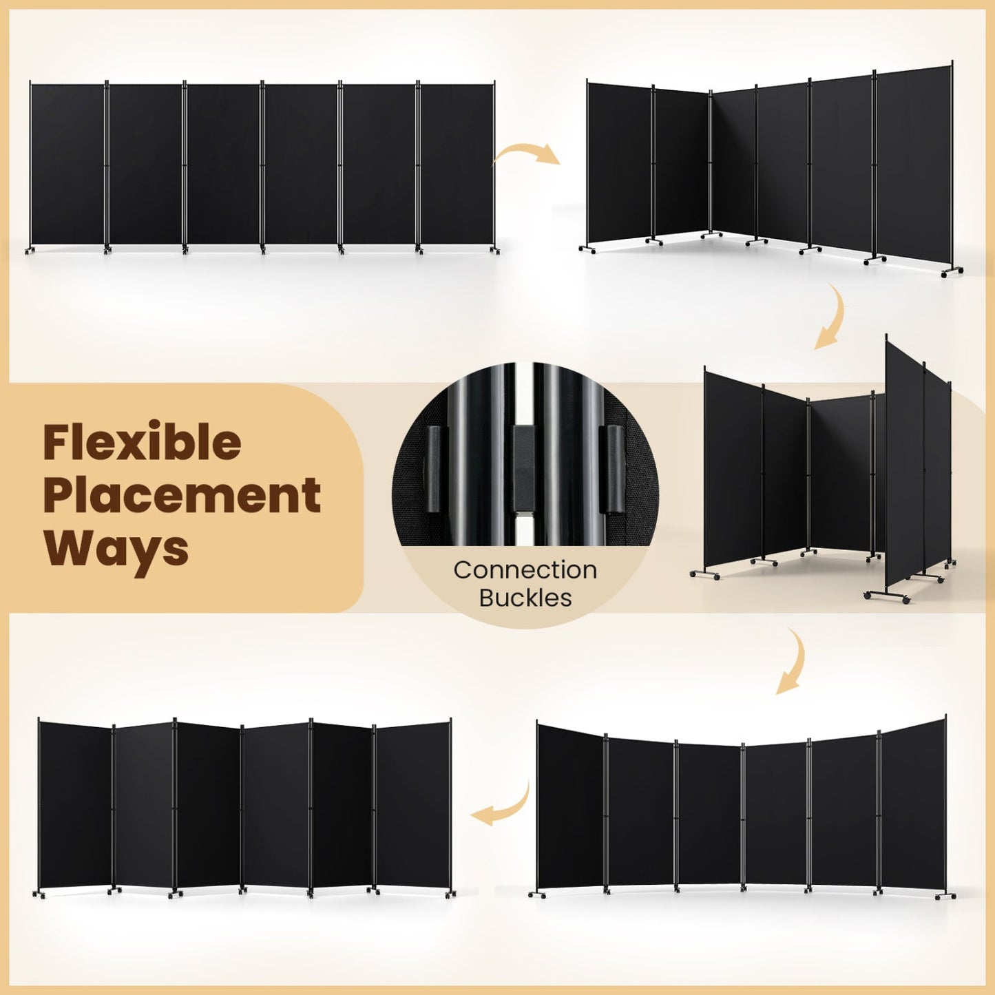 6-Panel Folding Room Divider with Wheels DirectDeals black panels on wheels on Tampa Home & Garden Store