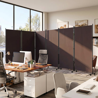 6-panel folding room divider with wheels, dark panels on metal frames in an open office on Tampa Home & Garden Store