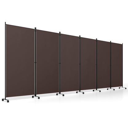 6-Panel Folding Room Divider with Wheels DirectDeals, brown fabric panels on black metal frames on Tampa Home & Garden Store