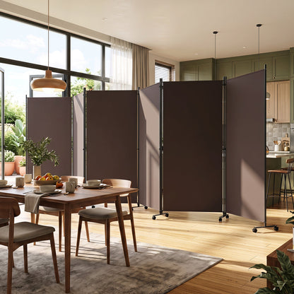 6-Panel Folding Room Divider with Wheels by DirectDeals; brown panels on rolling casters on Tampa Home & Garden Store