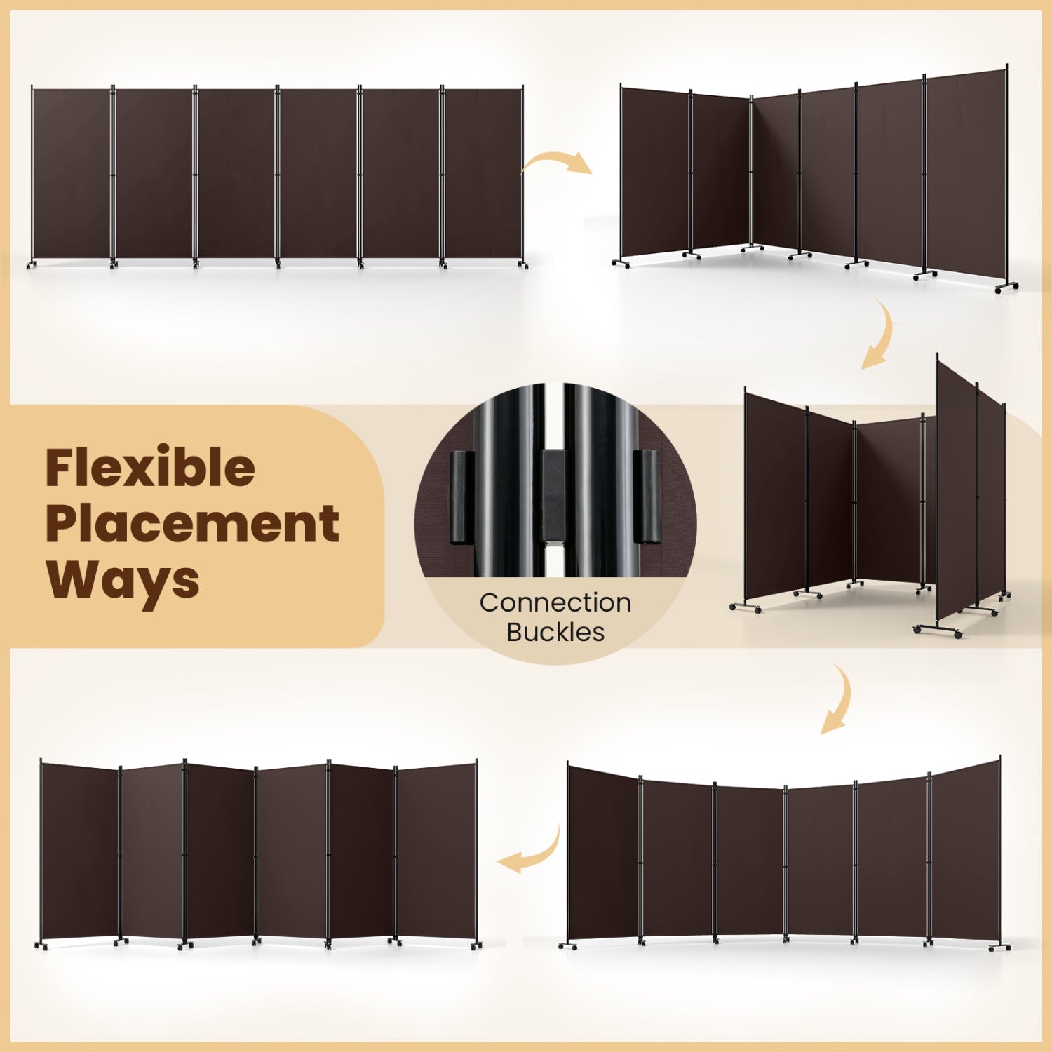 6-panel folding room divider with wheels, dark brown panels DirectDeals on Tampa Home & Garden Store