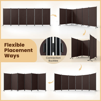 6-panel folding room divider with wheels, dark brown panels DirectDeals on Tampa Home & Garden Store
